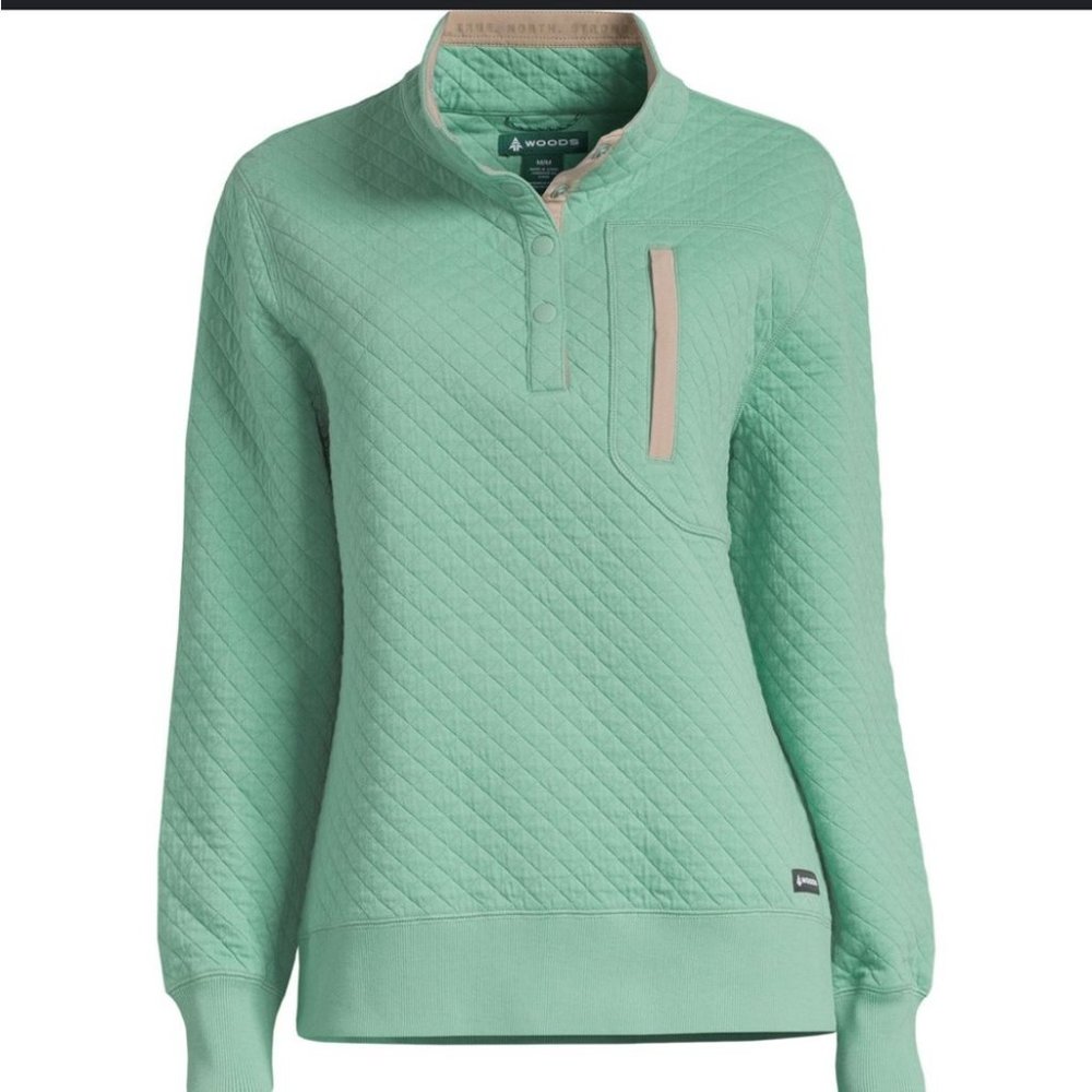 Woods Quilted 1/4 Snap Farnham Teal Green Sweatshirt Large